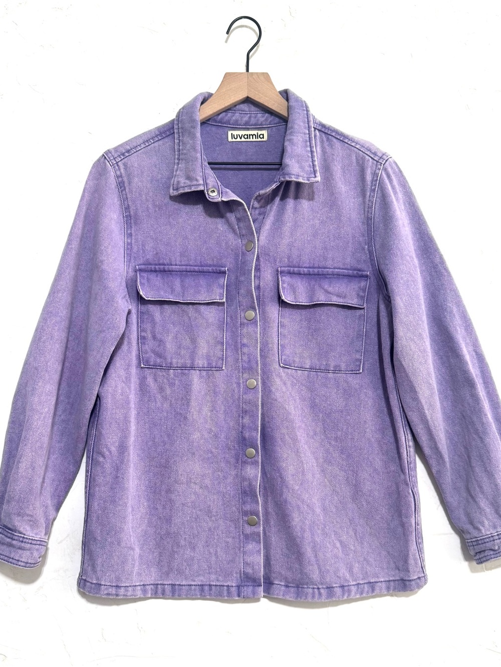 Luvamia Purple Washed Cotton Utility Jacket Shacket Women’s Medium